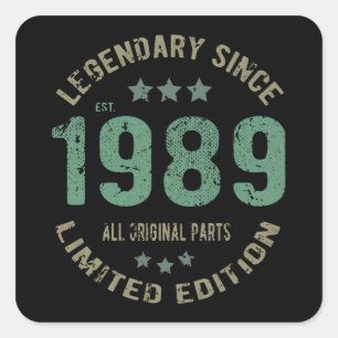 32 Year Old Bday 1989 Legend Since 32nd Birthday Square Sticker