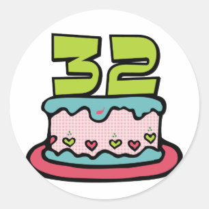 32 Year Old Birthday Cake Classic Round Sticker
