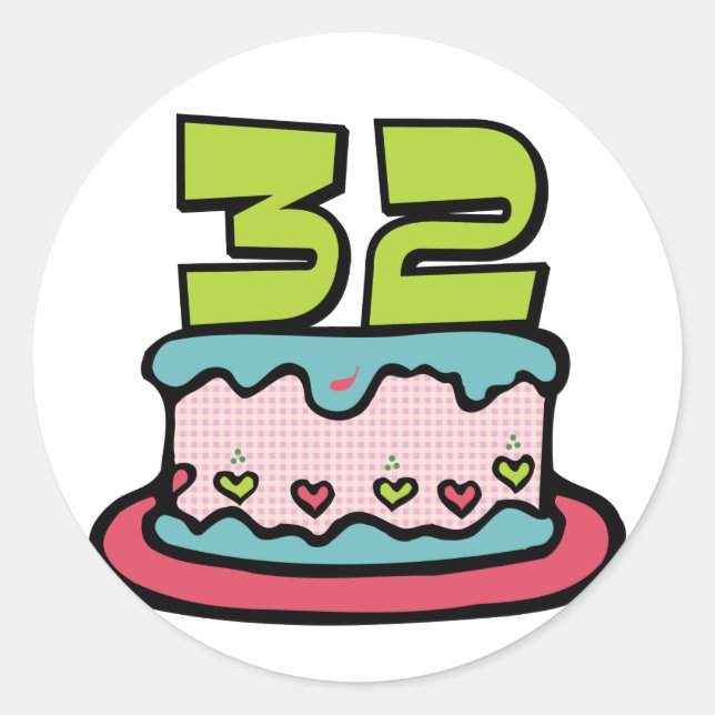 32 Year Old Birthday Cake Classic Round Sticker (Front)