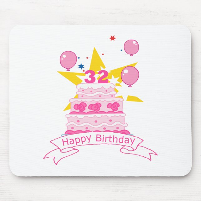 32 Year Old Birthday Cake Mouse Mat (Front)
