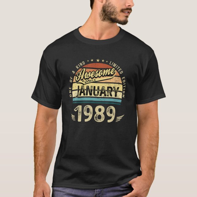32 Years Old Awesome Since January 1989 32Nd Birth T-Shirt (Front)