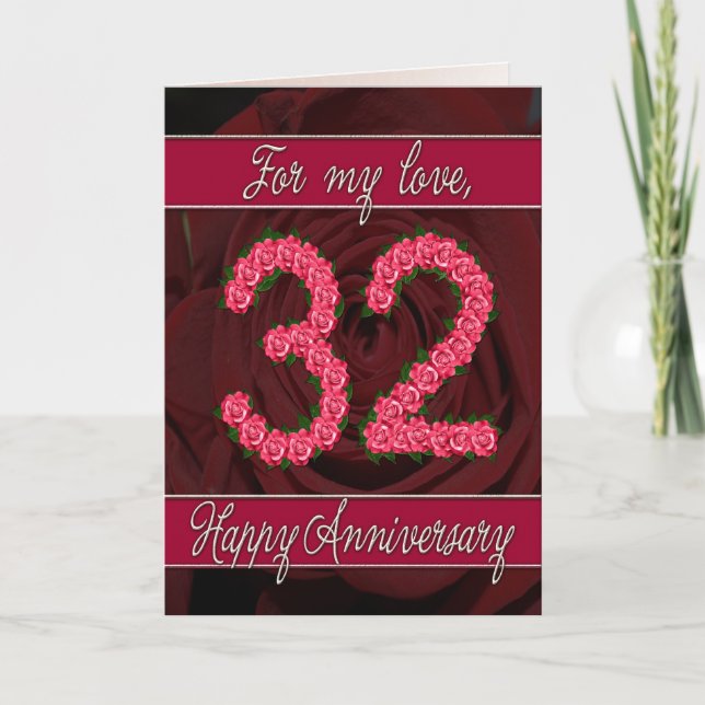 32nd anniversary card with roses and leaves (Front)