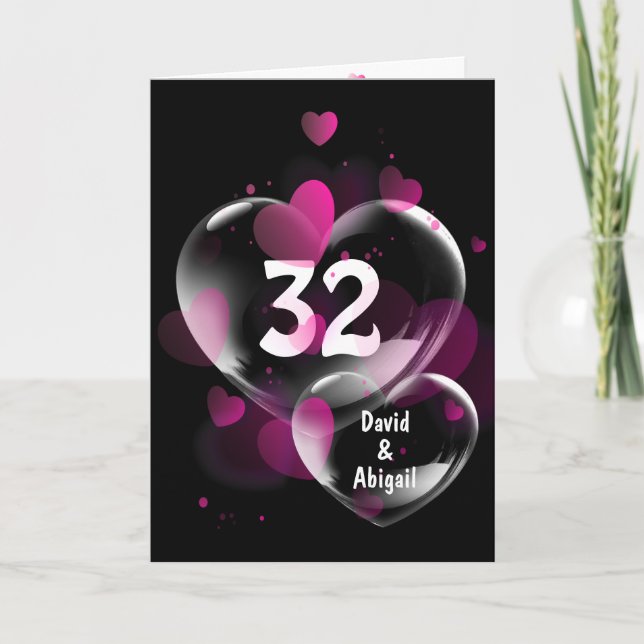 32nd Anniversary Heart Bubbles on Black Card (Front)