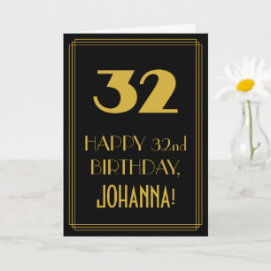 32nd Birthday – Art Deco Inspired Look "32" & Name Card