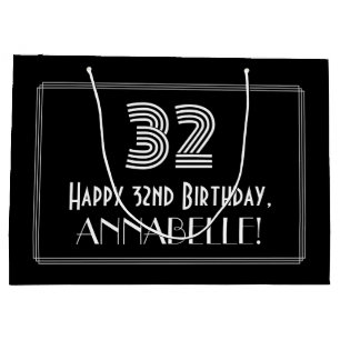 32nd Birthday — Art Deco Inspired Look "32" & Name Large Gift Bag