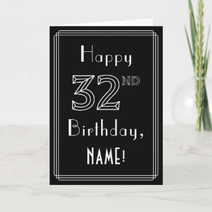 32nd Birthday: Art Deco Style # 32 & Custom Name Card