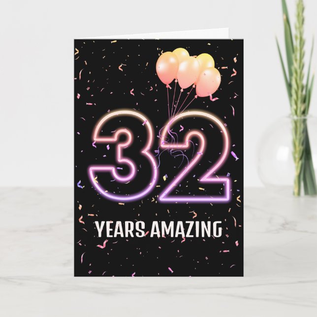 32nd Birthday Balloons and Confetti Card (Front)