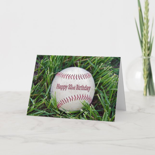 32nd birthday baseball in grass card (Front)