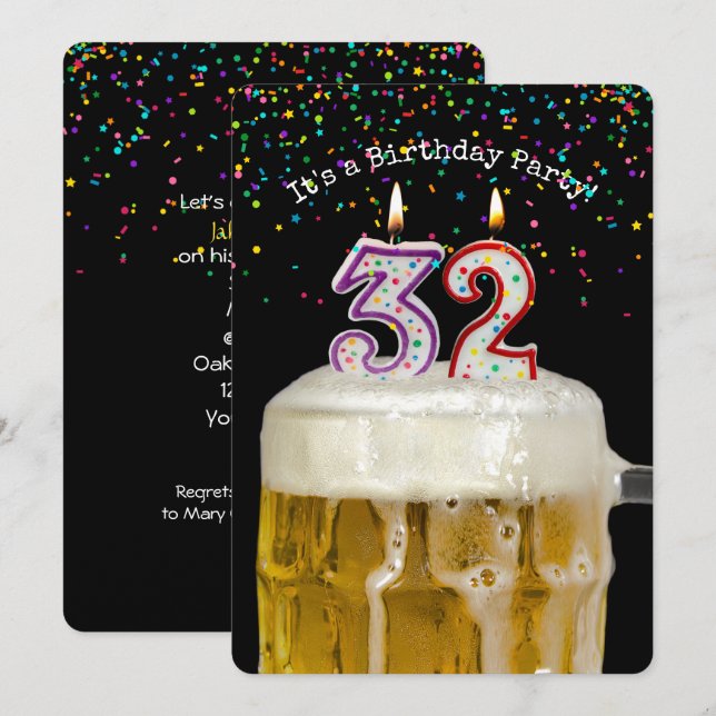 32nd Birthday Beer Party Invitation (Front/Back)