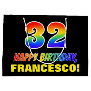 32nd Birthday: Bold, Fun, Simple, Rainbow 32 Large Gift Bag