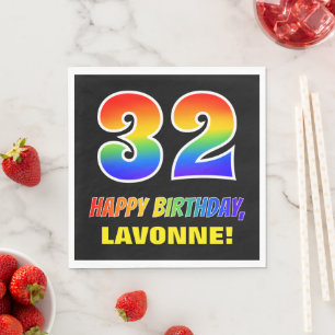 32nd Birthday: Bold, Fun, Simple, Rainbow 32 Napkin