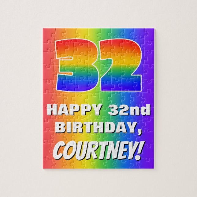 32nd Birthday: Colourful, Fun Rainbow Pattern # 32 Jigsaw Puzzle (Vertical)