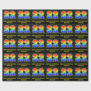 32nd Birthday: Colourful Music Symbols, Rainbow 32 Wrapping Paper