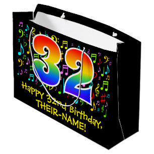 32nd Birthday - Colourful Music Symbols, Rainbow 3 Large Gift Bag
