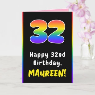 32nd Birthday: Colourful Rainbow # 32, Custom Name Card