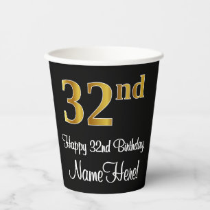 32nd Birthday - Elegant Luxurious Faux Gold Look # Paper Cups