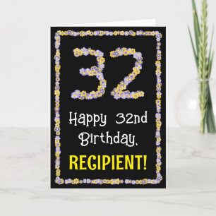 32nd Birthday: Floral Flowers Number, Custom Name Card