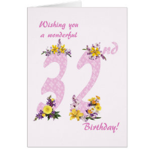 32nd Birthday Flower Decorated Numbers
