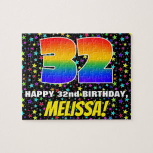 32nd Birthday — Fun, Colourful Star Field Pattern Jigsaw Puzzle