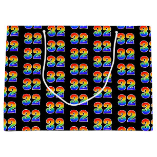 32nd Birthday: Fun Rainbow Event Number 32 Pattern Large Gift Bag