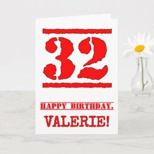 32nd Birthday: Fun, Red Rubber Stamp Inspired Look Card