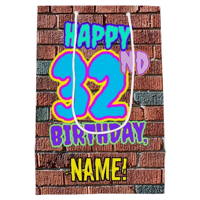 32nd Birthday: Fun, Urban Graffiti Inspired Look Medium Gift Bag (Back)