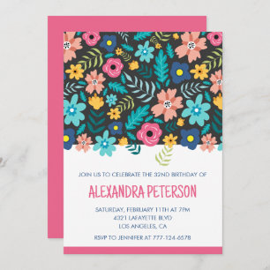 32nd birthday invitations Floral Pattern Pink