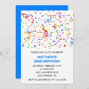 32nd birthday invitations Rainbow Confetti Boy