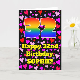 32nd Birthday: Loving Hearts Pattern, Rainbow # 32 Card