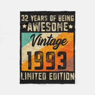 32nd Birthday Men 32 Years Old Women 1993 Limited  Fleece Blanket