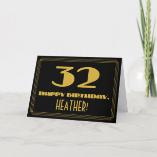 32nd Birthday: Name + Art Deco Inspired Look "32" Card
