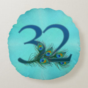 32nd Birthday Or Anniversary Peacock Feather Round Cushion