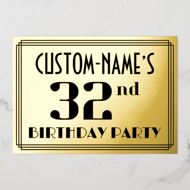 32nd Birthday Party: Art Deco Look “32” and Name (Front)