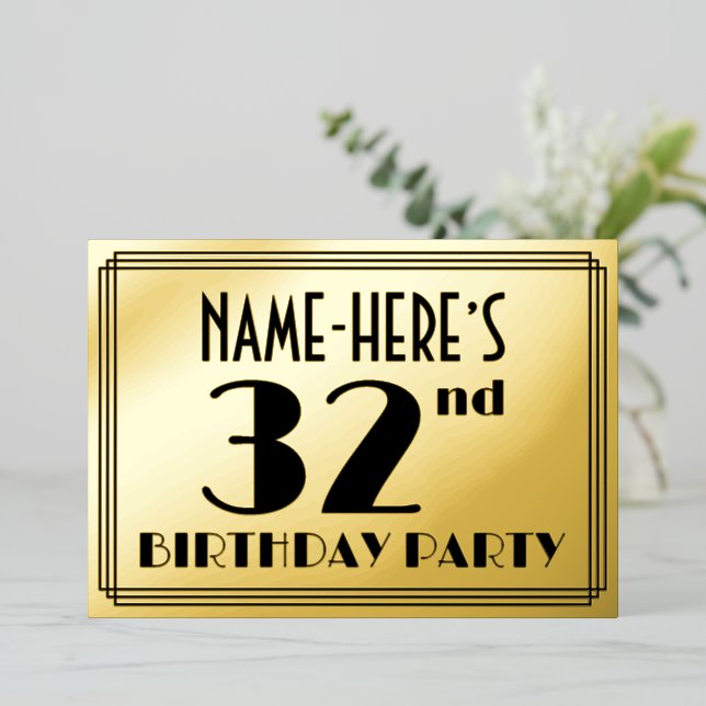 32nd Birthday Party — Art Deco Look “32” + Name (Standing Front)