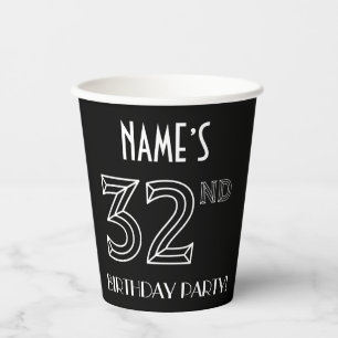 32nd Birthday Party: Art Deco Style + Custom Name Paper Cups