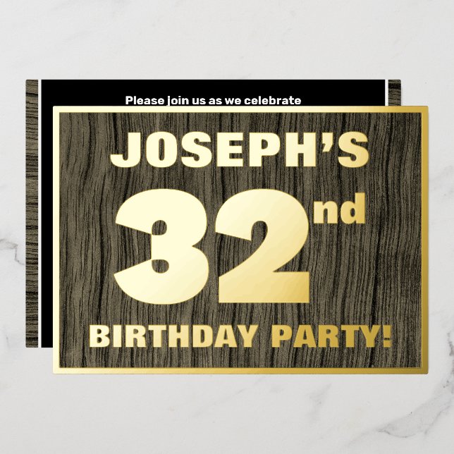 32nd Birthday Party: Bold, Faux Wood Grain Pattern (Front/Back)