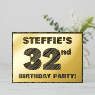 32nd Birthday Party — Bold, Faux Wood Grain Text