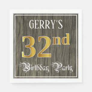 32nd Birthday Party — Faux Gold & Faux Wood Looks Napkin
