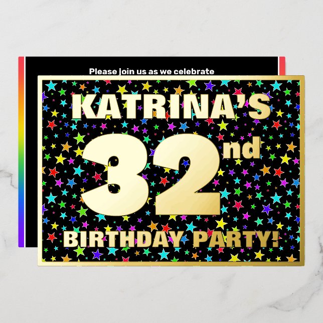 32nd Birthday Party — Fun, Colourful Stars Pattern (Front/Back)