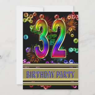 32nd Birthday party Invitation with bubbles