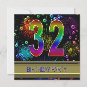 32nd Birthday party Invitation with bubbles
