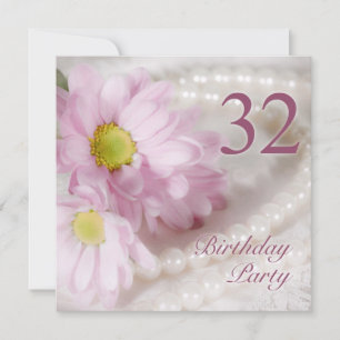 32nd Birthday party invitation with daisies