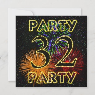 32nd birthday party invitation with fireworks