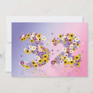 32nd Birthday party, with flowered letters Invitation