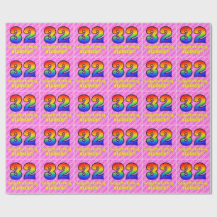 32nd Birthday: Pink Stripes & Hearts, Rainbow # 32 Wrapping Paper