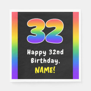 32nd Birthday: Rainbow Spectrum # 32, Custom Name Napkin