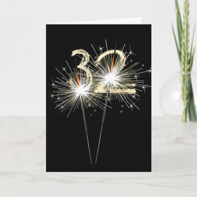 32nd Birthday Sparklers on Black  Card (Front)