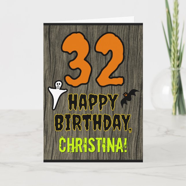 32nd Birthday: Spooky Halloween Theme, Custom Name Card (Front)