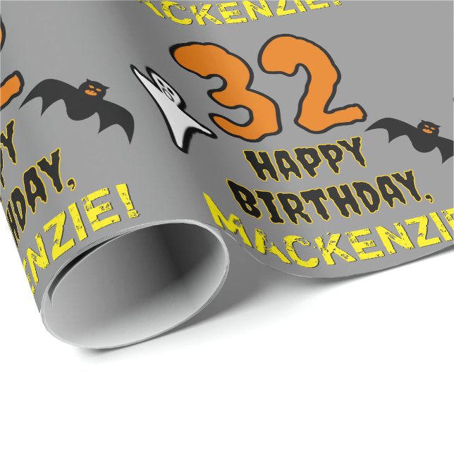 32nd Birthday: Spooky Halloween Theme, Custom Name Wrapping Paper (Roll Corner)