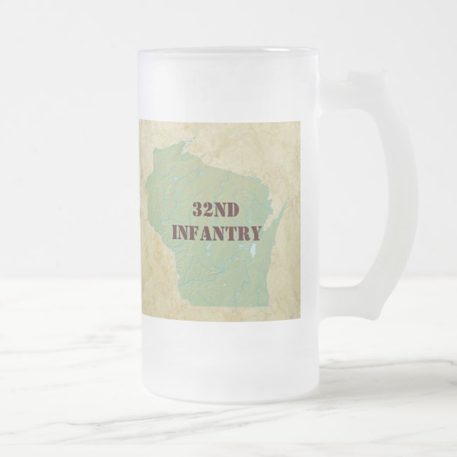 32nd Infantry Wisconsin Red Arrow Brigade Military Frosted Glass Beer Mug (Right)